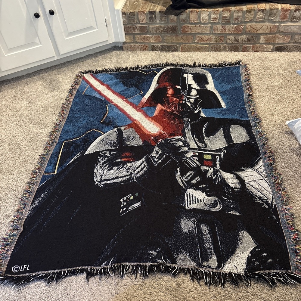 Star Wars Darth Vader Woven Throw Fringe Blanket 40" x 60" Disney Rare Saber